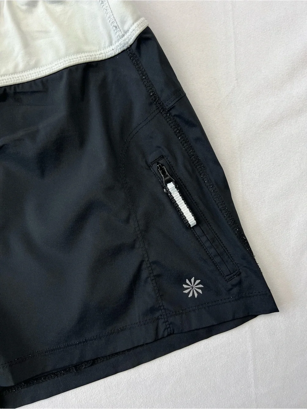 Athleta Women’s Black White Waistband Athletic Running Shorts Size S Zip Pocket